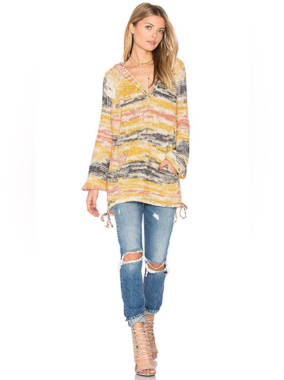 Free People Snowcone Hoodie, blue combo, oversized, size XS, EUC